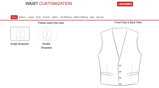 WaistCoat Customization with style options